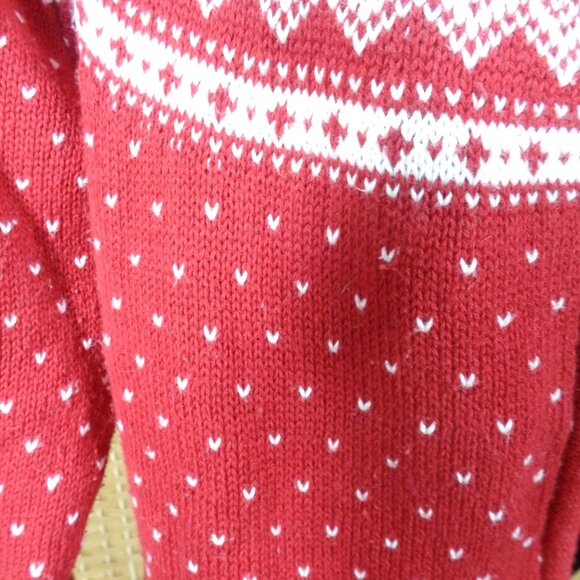 Talbots Red Full Zip Cardigan Sweater Nordic Fair Isle Cardinals Cotton - Picture 3 of 12